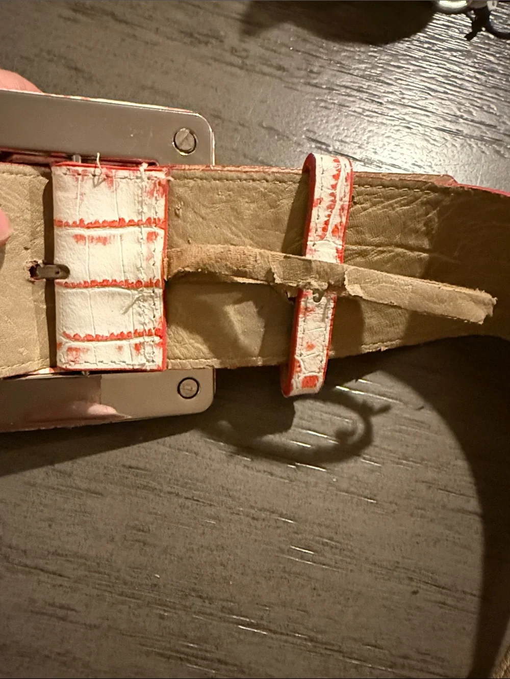 Alice + Olivia Letty Off White Chili Pepper Croc Embossed Wide Belt